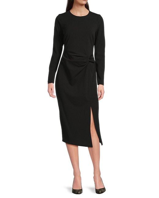 Calvin Klein Black High-Slit Twist-Front Midi-Dress
