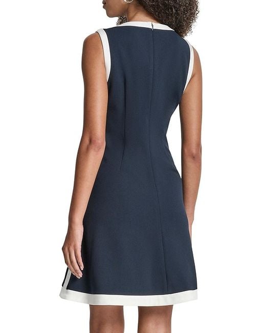 DKNY Blue Contrast Trim Scuba Crepe Minidress