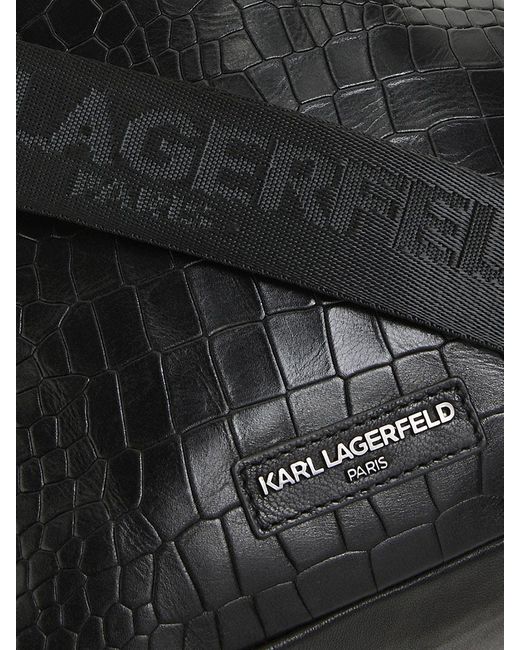 Karl Lagerfeld Black Croc-embossed Leather Sling Backpack for men