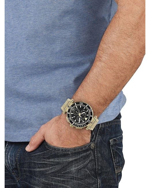 Versace Greca Chrono 45mm Ip Goldtone Stainless Steel Bracelet