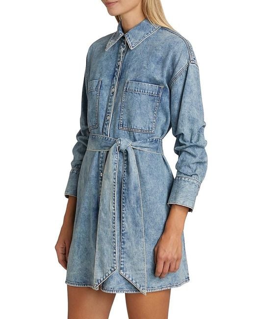 Alice + Olivia Blue Brigita Washed Denim Mini-Shirtdress