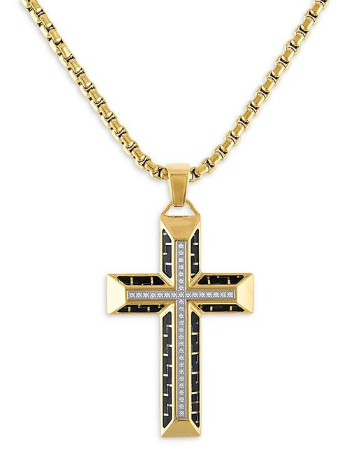 Esquire Metallic Ip Goldtone Stainless Steel & 0.2 Tcw Diamond Cross Pendant Necklace for men