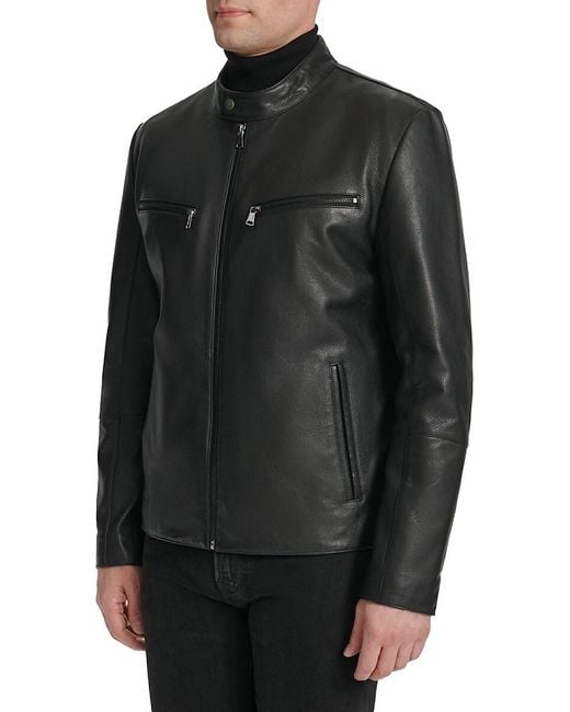 Cole Haan Brown Classic Leather Moto Jacket for men