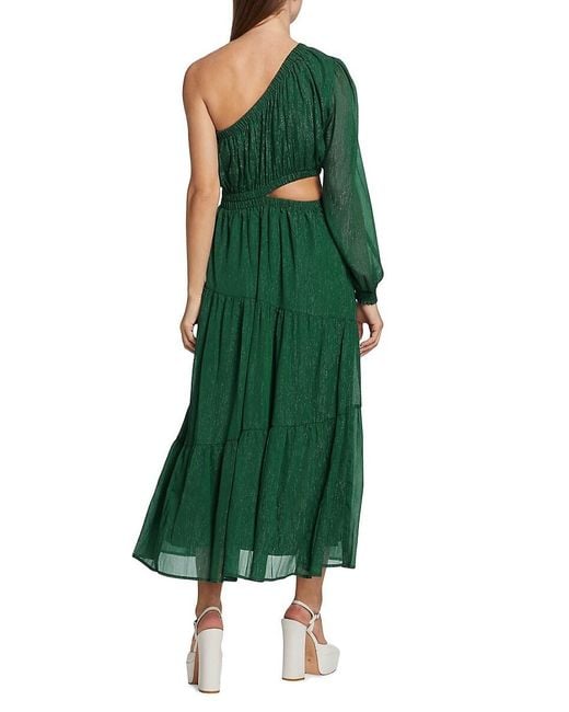 Moon River Black Shirred One-Shoulder Midi-Dress