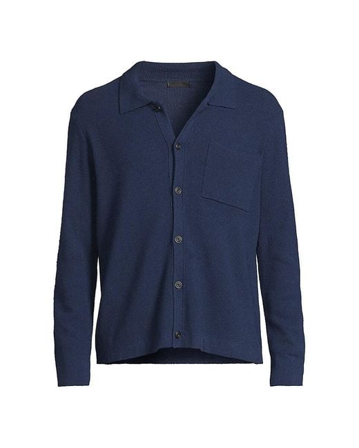 ATM Blue Sw-merino Wool Cotton Cashmere Blend Cardigan for men