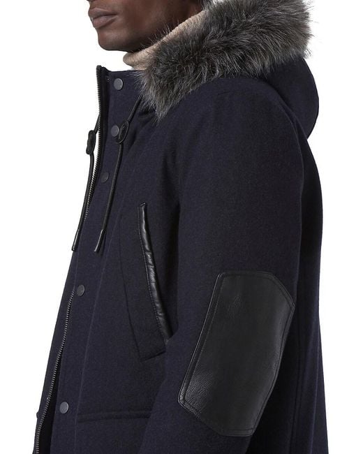 Andrew Marc Black Wool Blend Parka with Faux Fur for men