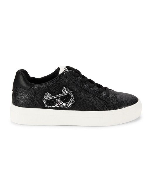 Karl Lagerfeld Black Chivon Embellished Choupette Sneakers