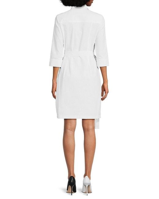 Sharagano White Roll Up Belted Dress