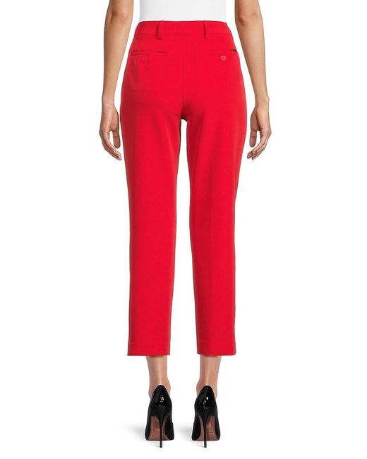 DKNY Red Pleated Front Cigarette Pants