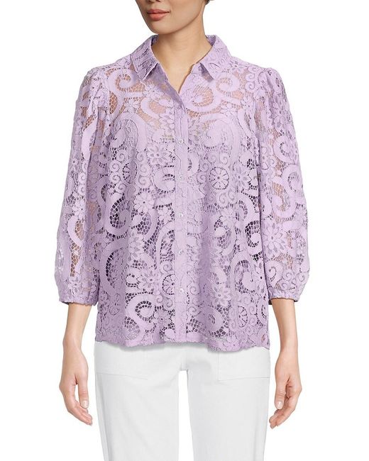 Nanette Lepore Purple Point Collar Lace Shirt
