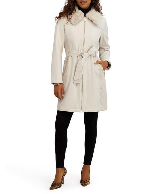 Kensie Natural Softshell Faux Shearling Collar Coat
