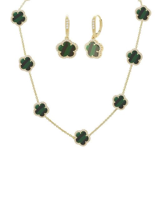 jan kou Emerald Flower 3 piece 14k Goldplated Synthetic Cubic Zirconia Necklace Bracelet Earrings Set