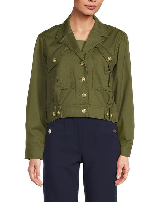10 Crosby Derek Lam Green Celinora Notch Lapel Cotton-blend Jacket