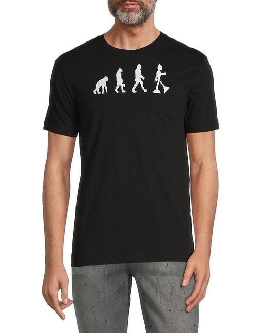 French Connection Black Human Evolution Embroidery Tee for men