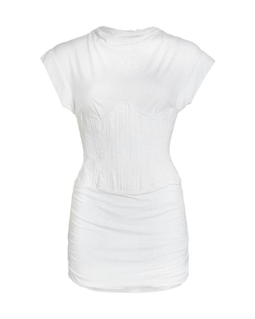 LAQUAN SMITH White Ruched Corset Mini Dress