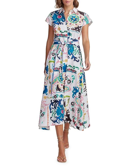 Robert Graham Blue Vivianne Paisley Floral Cotton Shirtdress