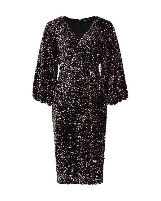 Tahari Black The Robin Sequined Midi-Dress