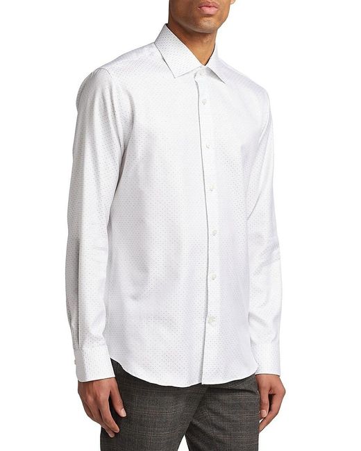 Saks Fifth Avenue White Diamond Dash Button-Front Shirt for men