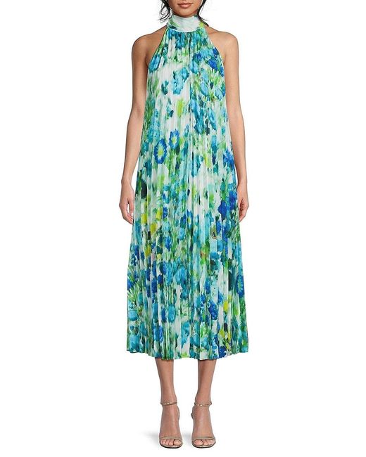 Emanuel Ungaro Women's Green Rue Floral Pleated Halter Cocktail Dress
