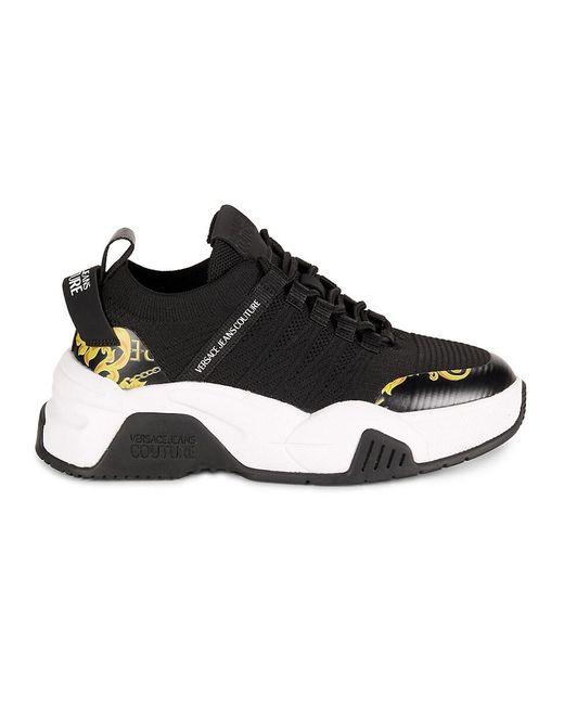 Versace Jeans Couture Black Baroque-Print Leather Sneakers