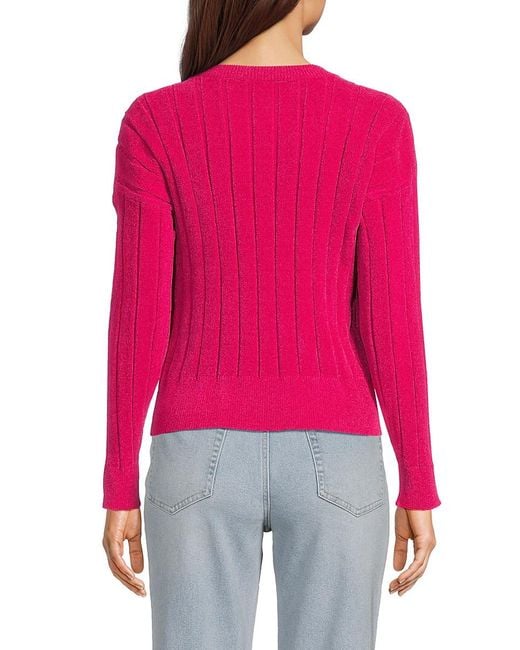 DKNY Red Ribbed Drop Shoulder Sweater
