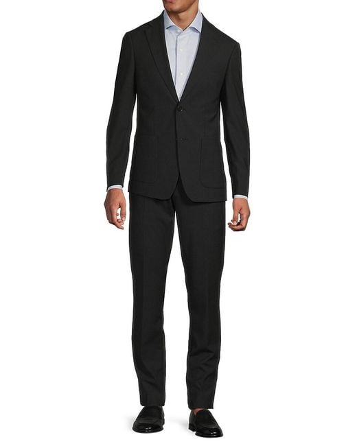 Calvin Klein Black Mini Grid Wool-Blend Two-Button Slim-Fit Suit for men