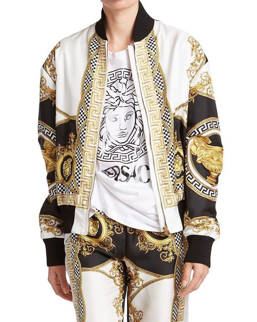 Versace White Silk Heritage Print Bomber Jacket