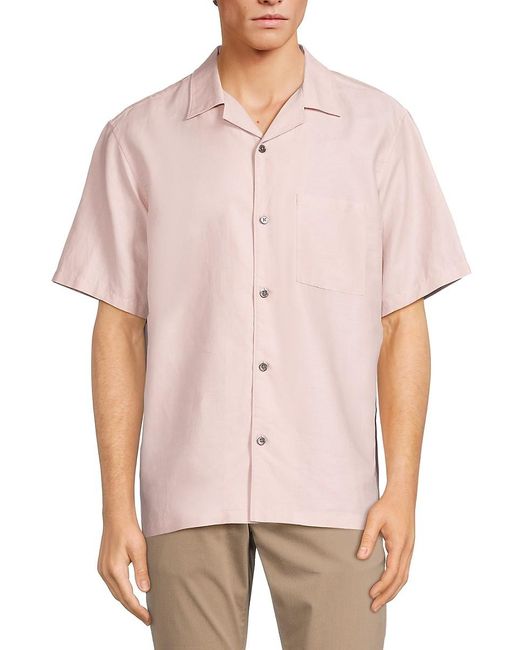 Theory White 'Noll Linen Blend Camp Shirt for men