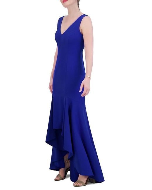 Vince Camuto Blue V Neck High Low Gown