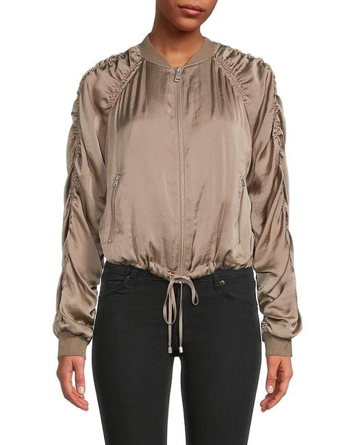 DKNY Ruched Sleeve Bomber Jacket Lyst