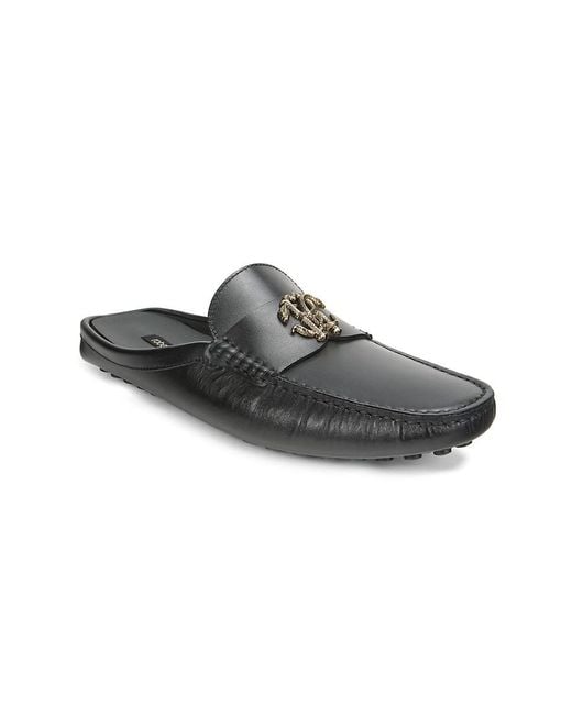 Roberto Cavalli Black Logo Leather Mules for men