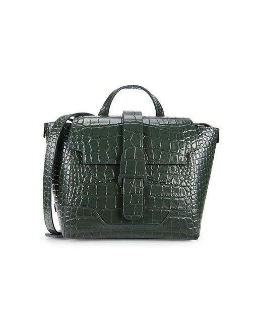 Senreve Green Mini Maestra Croc Embossed Leather Convertible Crossbody Bag