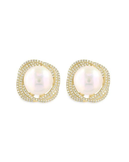 Effy White 14K, 11.5Mm Freshwater Pearl & Diamond Clip On Earrings