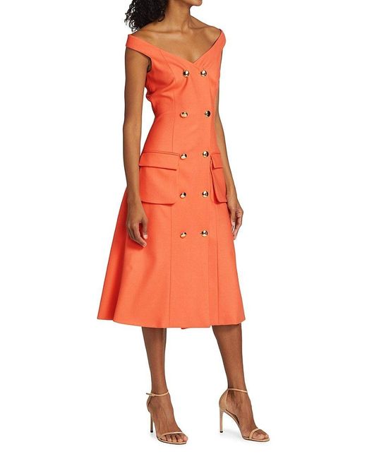 Sergio Hudson Double Breasted Off The Shoulder Dress in Orange Lyst