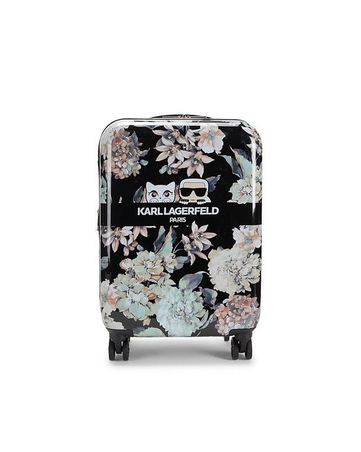 Karl Lagerfeld Black 20-inch Expandable Floral Spinner Suitcase