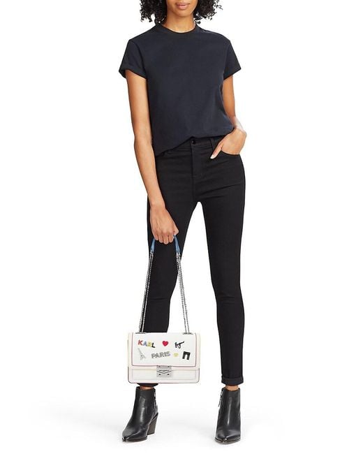Karl Lagerfeld Gray Corinne Graphic Pin Leather Shoulder Bag