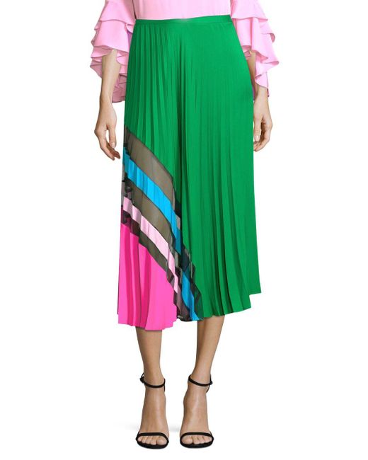 MILLY Green Accordion Pleat Maxi Skirt