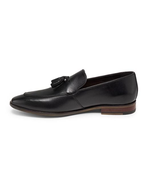 Steve Madden Black Hypens Leather Tassel Loafers for men