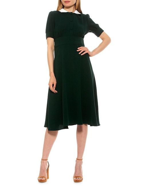 Alexia Admor Synthetic Contrast-collar Flare Dress in Emerald Ivory ...