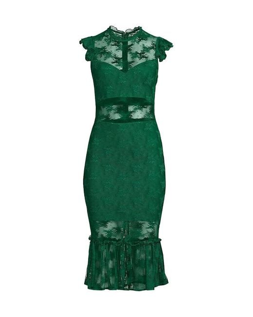 Bebe Green Illusion Neckline Lace Midi Dress