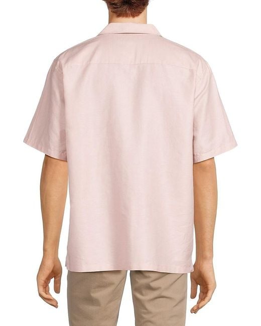Theory White 'Noll Linen Blend Camp Shirt for men