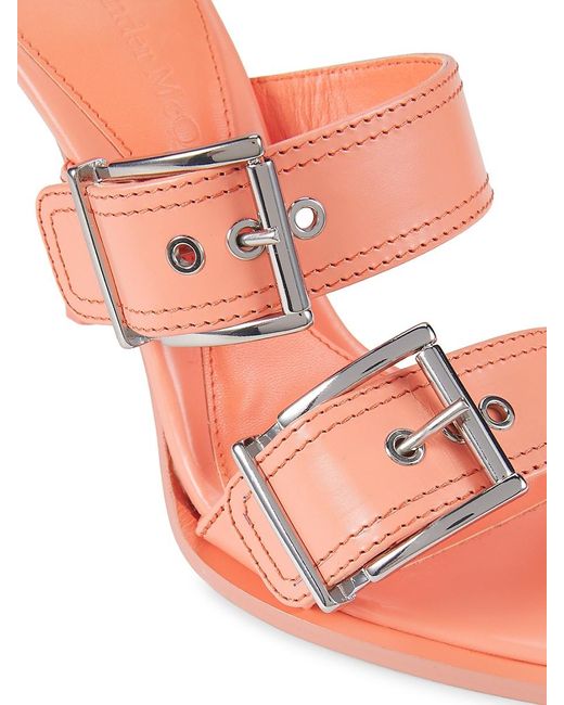 Alexander McQueen Pink 100Mm Buckled Leather Sandal Mules