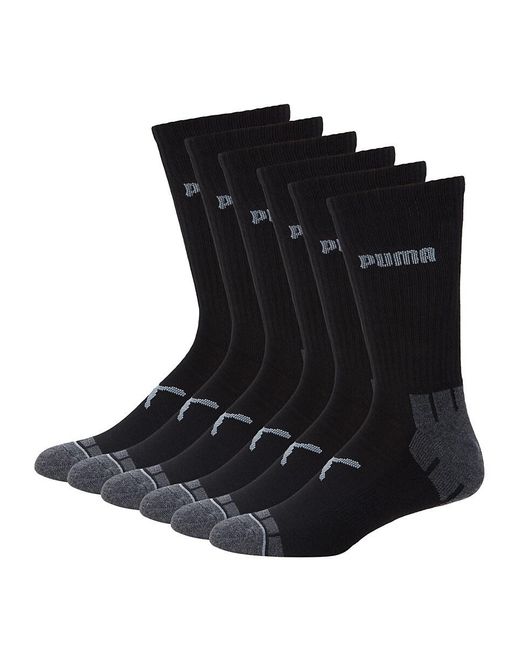 PUMA Black 6-pair Logo Crew Socks for men
