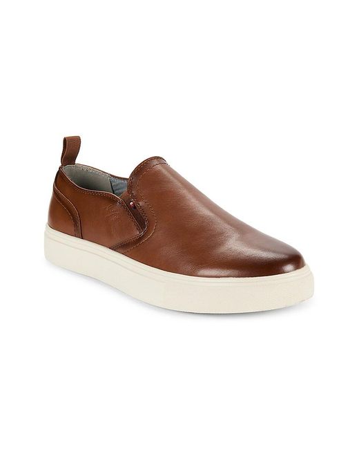 Tommy Hilfiger Brown Faux Leather Slip On Sneakers for men
