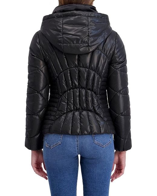 Kensie Blue Cire Quilted Hood Puffer Jacket