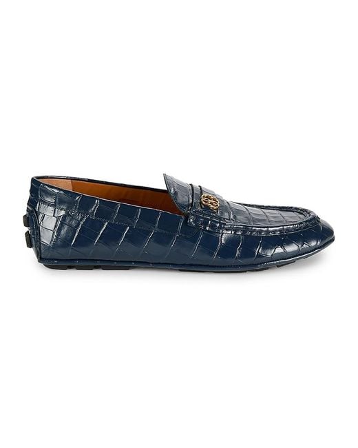 Bally Blue Keeper Croc Embossed Leather Driving Loafers for men