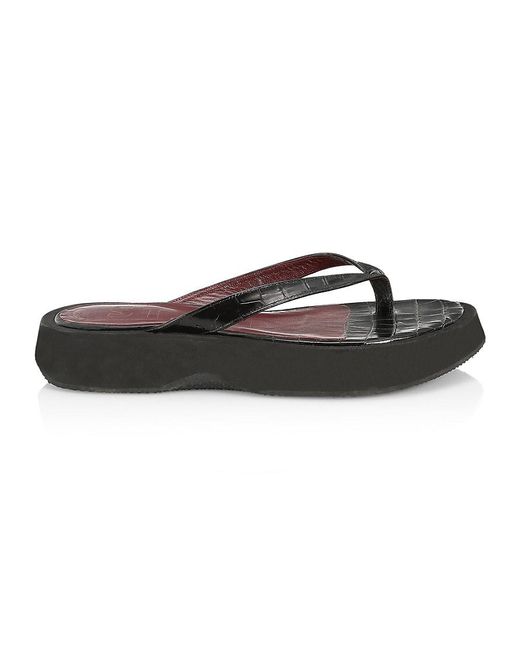 STAUD Tessa Croc-embossed Leather Platform Thong Sandals in Black Croc (Black) | Lyst