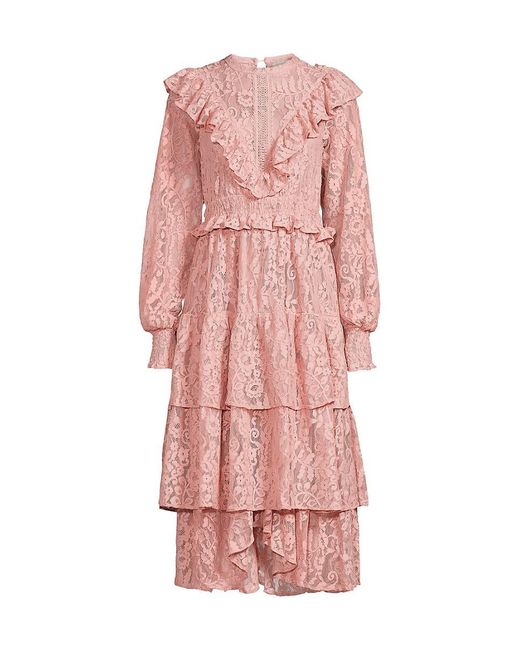 Rachel Parcell Pink Ruffle Tiered Lace Midi Dress