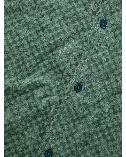FLEECE FACTORY Green Textured Short Sleeve Shirt for men