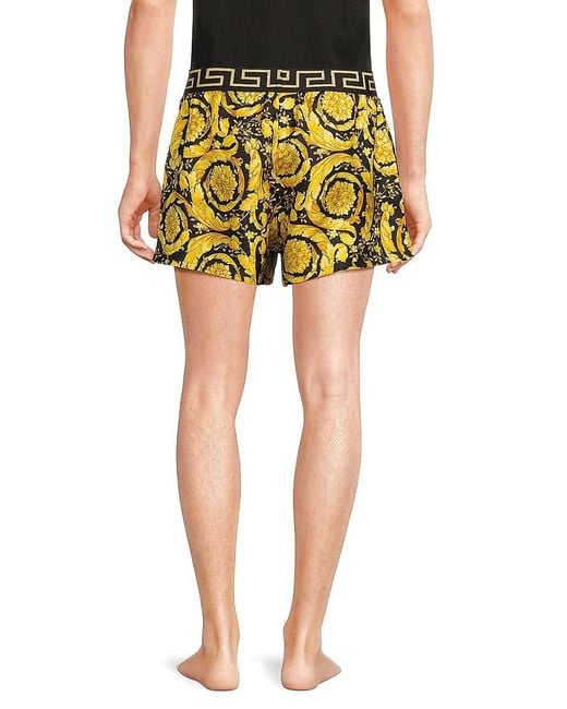 Versace Yellow Baroque Print Silk Pajama Shorts for men
